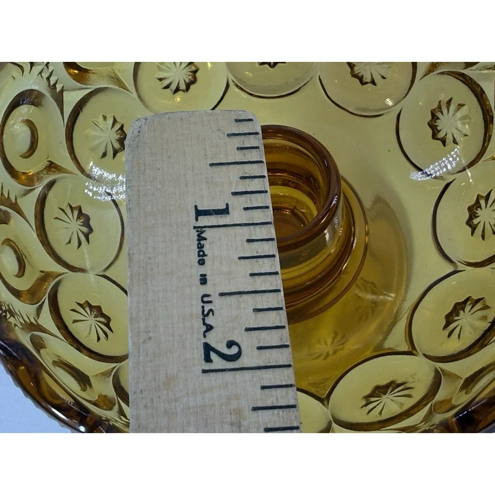 Vintage LE Smith Amber Moon and Star Glass Candle Holder Footed Compote Bowl Lot